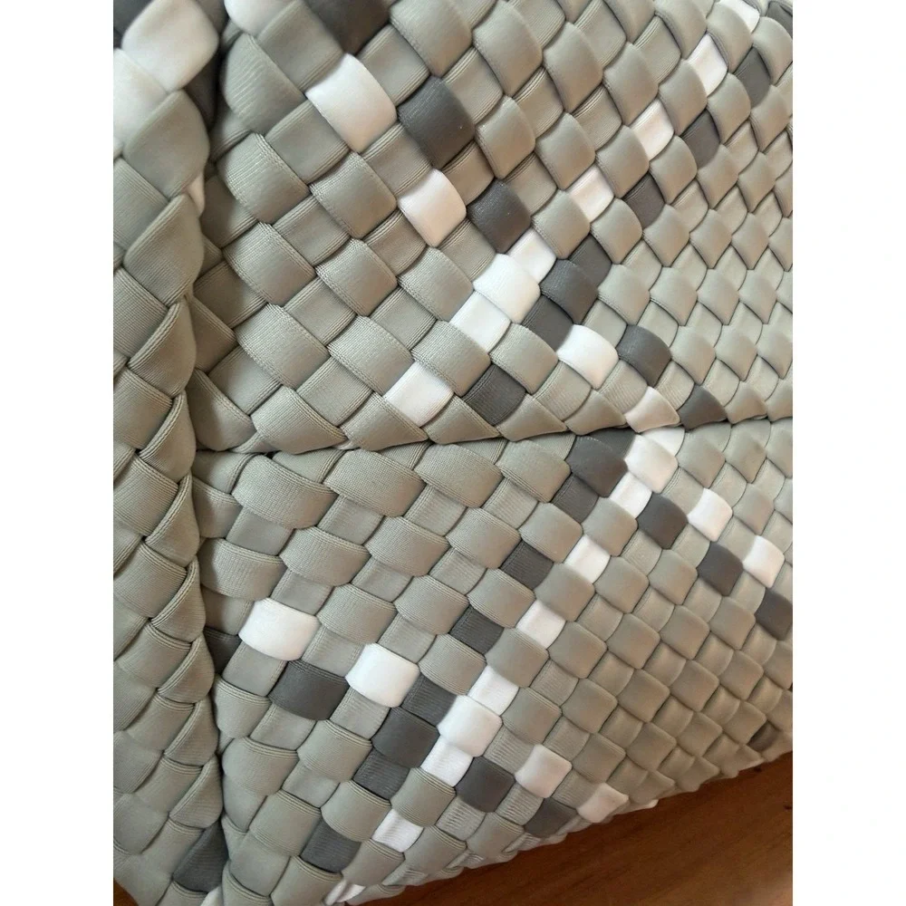 Haute Shore Neoprene Woven Shopper Tote Zip Top Shoulder Bag Gray White - Picture 6 of 16